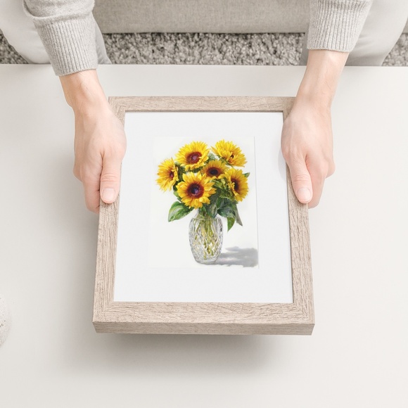 Watercolor Sunflowers in Crystal Vase Wall Art Print, Unframed - Luminous Floral - Picture 6 of 7